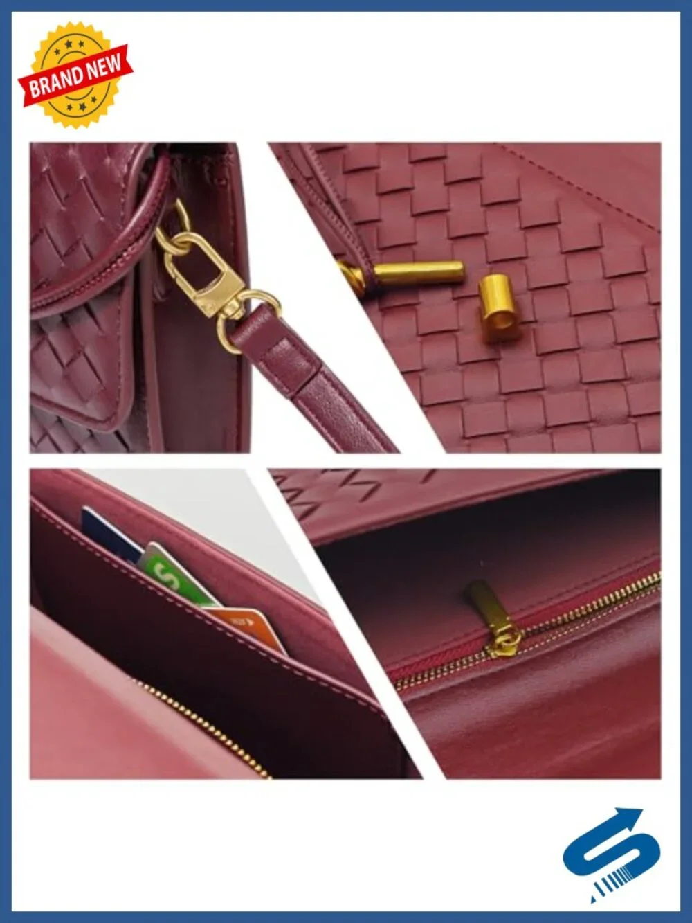 Formal Woven PU Leather Clutch Evening Bag Convertible Shoulder Purse